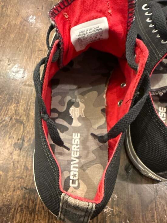 Converse Chuck Taylor All Star Low Top Black Ballistic Camo Red Accent Sneakers - Picture 4 of 6